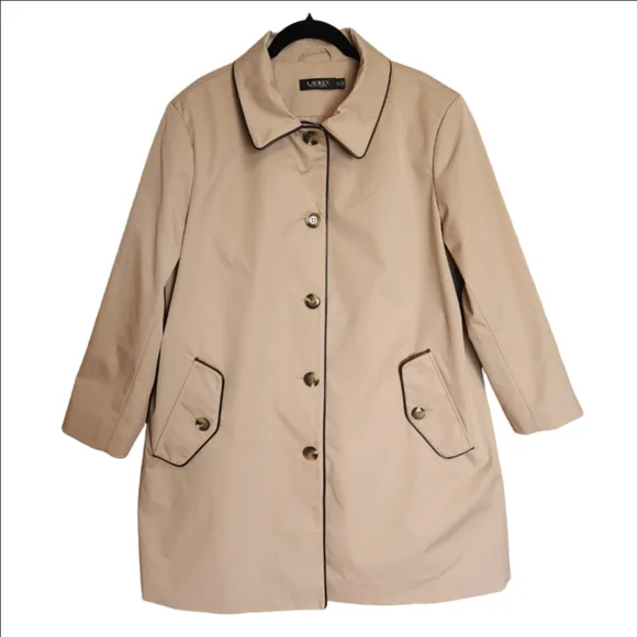 WOMEN'S LAUREN RALPH LAUREN CLASSIC TAN TRENCH COAT JACKET SIZE XL - Picture 2 of 12